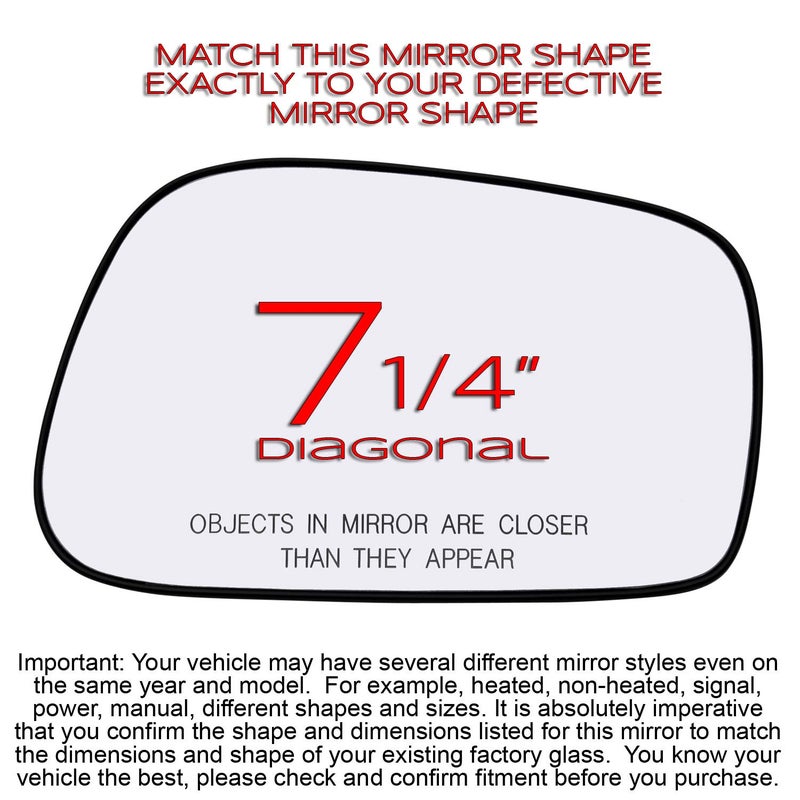 Rugged TUFF Passenger Side Mirror Glass Assembly With Plastic Backing Plate (Non-Heated) Compatible with 2003-2008 Toyota Corolla Matrix, Pontiac Vibe - Image 2